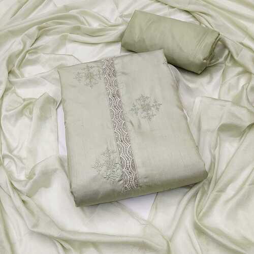 Embroidered Ziya Green Zora Silk Dress Material