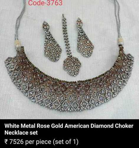 Rose Gold American Diamond Choker Set Gender: Women