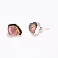 Watermelon Tourmaline Raw Gemstone 925 Sterling Silver Stud Earrings Girls Fashion Jewelry Supplier