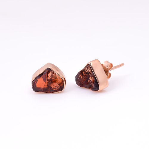 Raw Garnet Gemstone 925 Sterling Silver Rose Gold Plated Stud Earrings Women Fashion Earrings Exporter