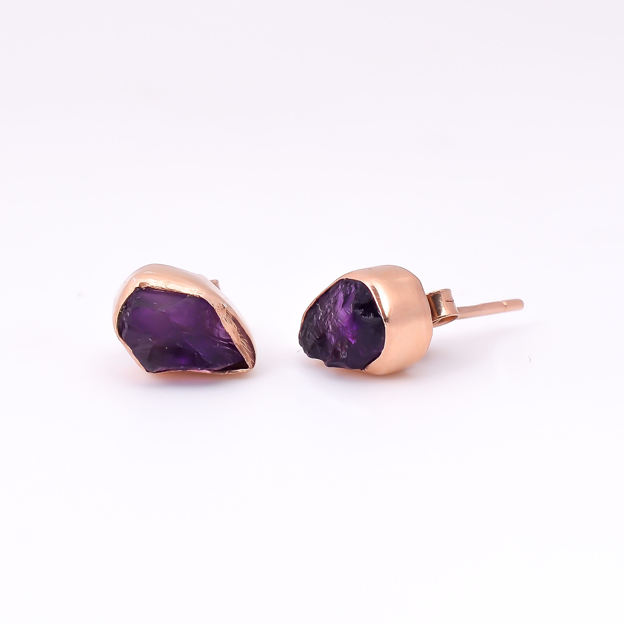 Raw Garnet Gemstone 925 Sterling Silver Rose Gold Plated Stud Earrings Women Fashion Earrings Exporter