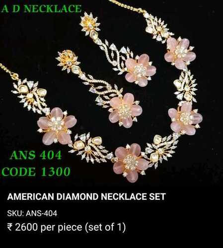 FLOWER DESIGN AMERICAN DIAMOND NECKLACE SET