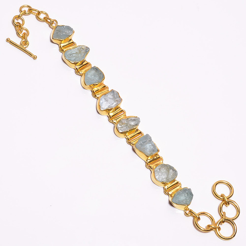 Aquamarine Raw Gemstone 925 Sterling Silver Gold Plated Bracelet Women Fashion Bracelet Supplier