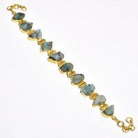 Aquamarine Raw Gemstone 925 Sterling Silver Gold Plated Bracelet Women Fashion Bracelet Supplier