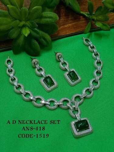 SIMPLE DARK GREEN AMERICAN DIAMOND NECKLACE SET