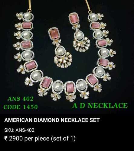 PINK- AMERICAN DIAMOND NECKLAC SET