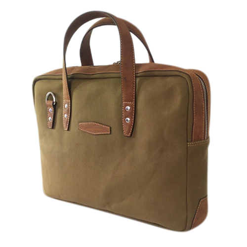 Brown Leather And Canvas Laptop Bag