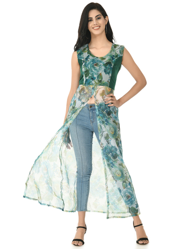 IC-11632 Oceanista Georgette Dress - A-line, Size S-XL, Green Color | Breathable Fabric, Comfortable Fit, Elegant Look, Stylish Design, Versatile Style