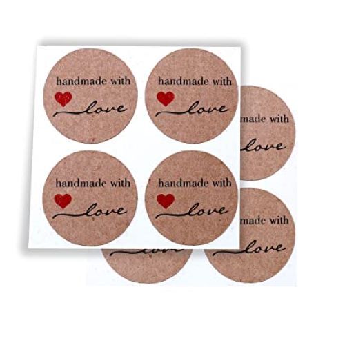Atmiyamart Handmade with Love Kraft Sticker Wedding Party Favor Birthday Party Box Sticker Handmade Sticker 