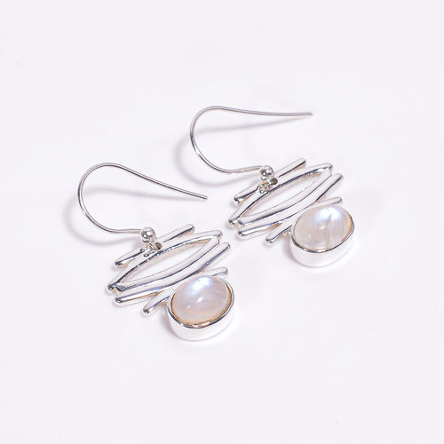 Natural Rainbow Moonstone 925 Sterling Silver Drop Earrings Girls Fashion Earrings supplier