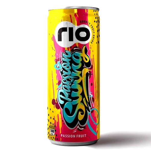 Rio Passion Fruit Bubbly Fruit Drink - Sweet Taste, Tinned Can Packaging | Refreshing Beverage with Exotic Tropical Flavor