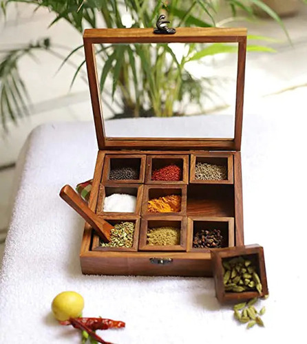 Brown Wooden Spice Box