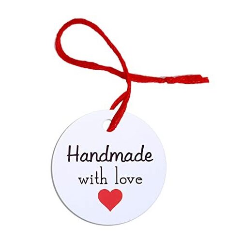 Handmade with Love Round White Tag 