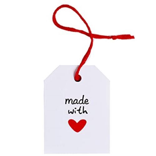 Atmiyamart Paper Rectangle Label Blank Card Gift Tags  White tag  Heart Shape  Handmade Tag  Made with Love Tag  Vintage Tag  White Tags for Gift Bags Packing brand tag maker Customize Hanging Tag GiftTag 