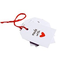Atmiyamart Paper Rectangle Label Blank Card Gift Tags  White tag  Heart Shape  Handmade Tag  Made with Love Tag  Vintage Tag  White Tags for Gift Bags Packing brand tag maker Customize Hanging Tag GiftTag