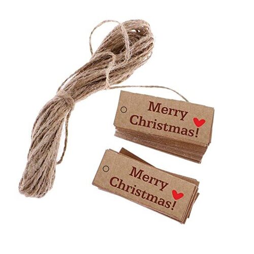 atmiyamart merry christmas gift tags with string decorative kraft paper-Brown 