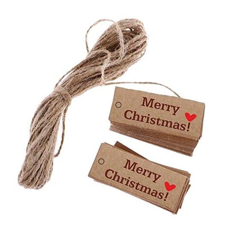 atmiyamart merry christmas gift tags with string decorative kraft paper-Brown