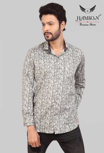 Pure Satin Cotton Shirts - Standard Collar, Full Sleeves, Grey | Breathable, Washable, Printed Pattern, Mill Dyed Fabric, Sizes L-XXL