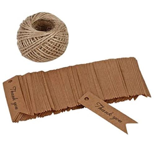 Atmiyamart Kraft Paper Tags Thank You Fish Tail Kraft Gift tag DIY tag with 10m Jute Twine brand tag maker Customize Hanging Tag GiftTag