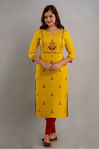 Rinku Yellow Heavy Rayon Kurti
