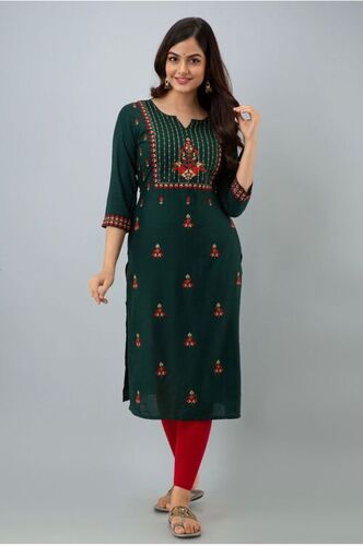 Rinku Green Heavy Rayon Kurti