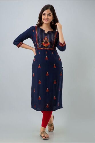 Washable Rinku Navy Blue Heavy Rayon Kurti