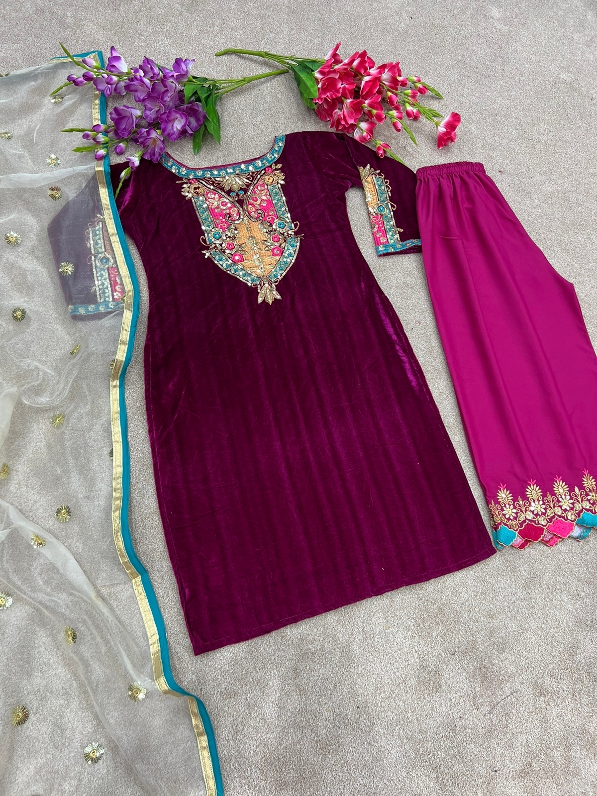 Asma Purple Heavy Viscose Velvet Dress