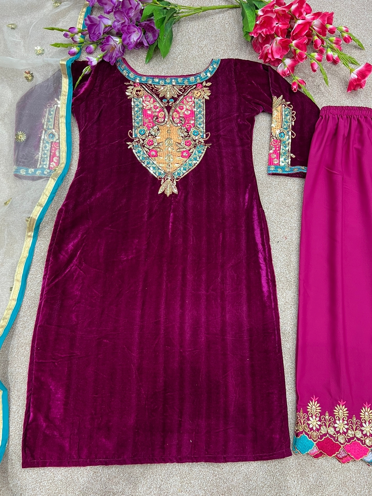 Asma Purple Heavy Viscose Velvet Dress