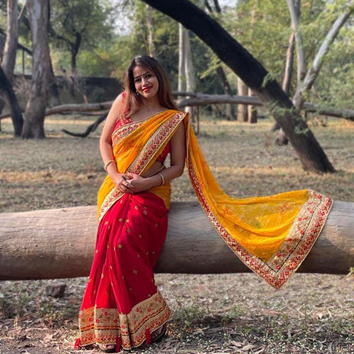 Red Bhandhani Single Colour Saree