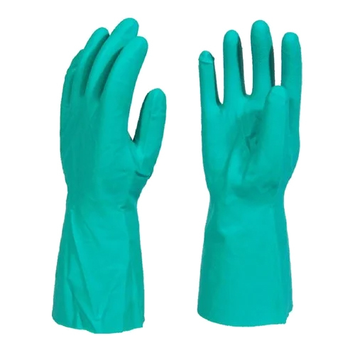 Green Nitrile With Flock Lined Hand Gloves