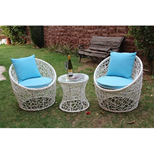 White Rattan 2 Chair Set With Table No Assembly Required