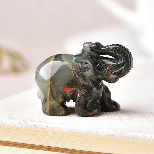 Blood Stone Gemstone Crystal Elephant Statue