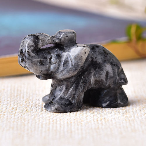 Black Labradorite Gemstone Crystal Elephant Statue