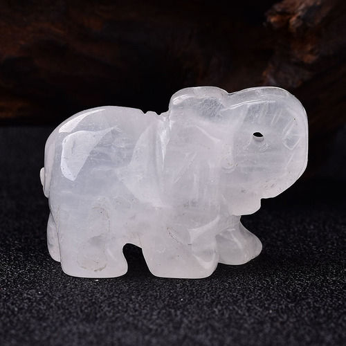 White Clear Quartz Gemstone Crystal Elephant Statue