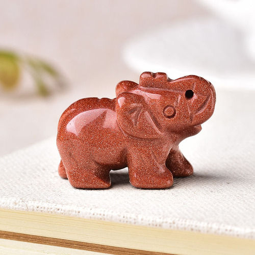 Gold Sandstone Gemstone Crystal Elephant Statue