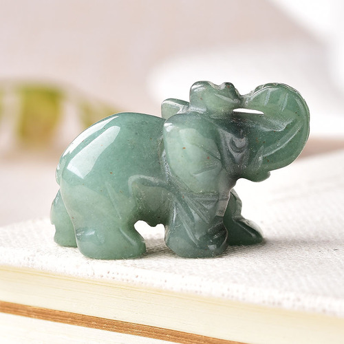 Green Aventurine Gemstone Crystal Elephant Statue