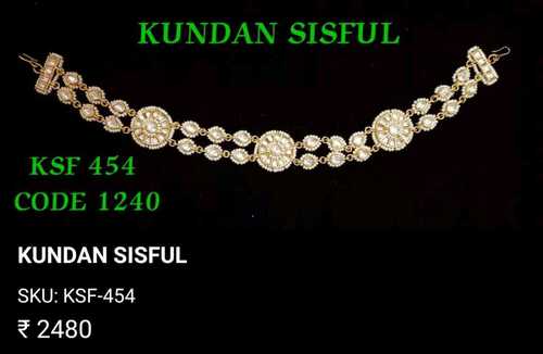 GOLD PLATED AND WHITE BEADED KUNDAN SHEESHPHOOL