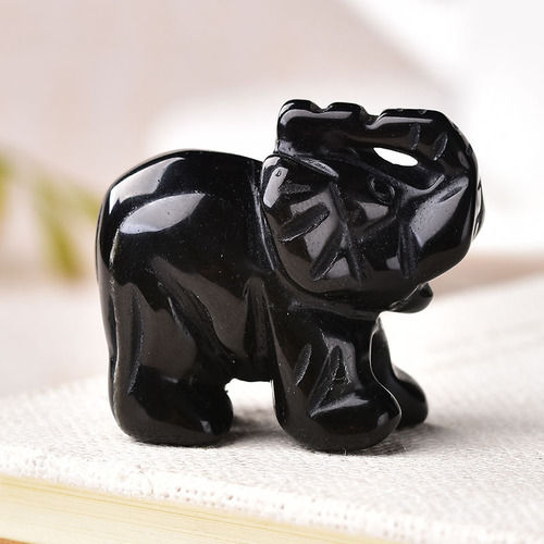 Black Obsidian Gemstone Crystal Elephant Statue