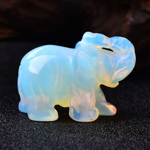 White Opalite Gemstone Crystal Elephant Statue