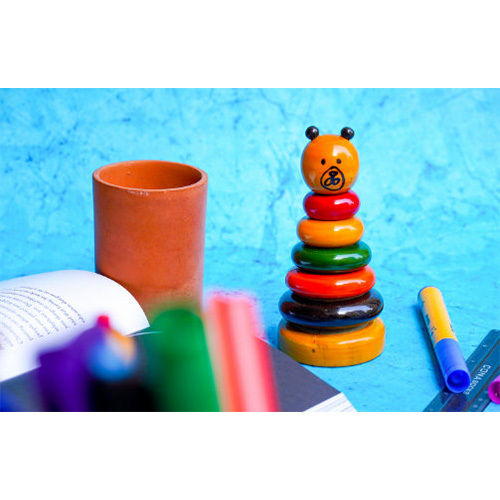 Multicolor Hand Painted Wooden 5 Ring Stacker