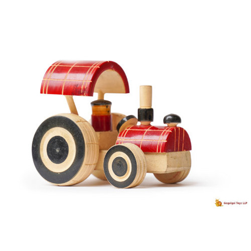 Hand Painted Wooden Red Tractor With Black Wheels