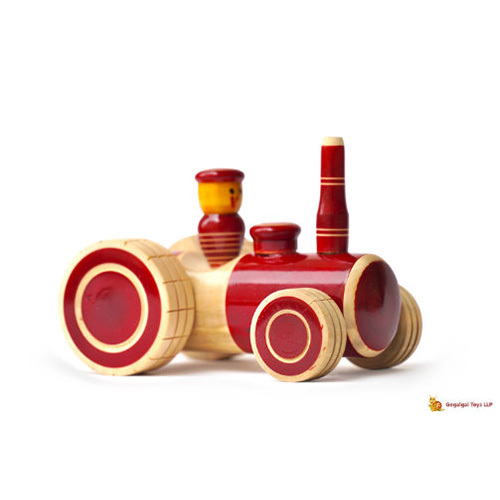 Hand Painted Wooden Red Tractor Without Roof