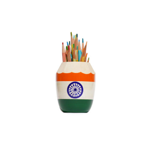 Multicolor Hand Painted Wooden Indian Flag Pen Stand