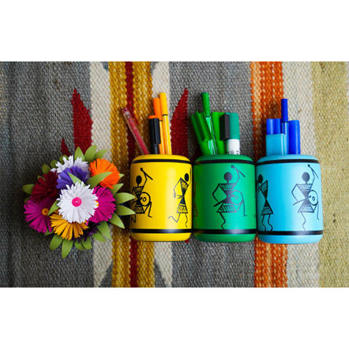 Hand Painted Wooden Warli Pen Stand