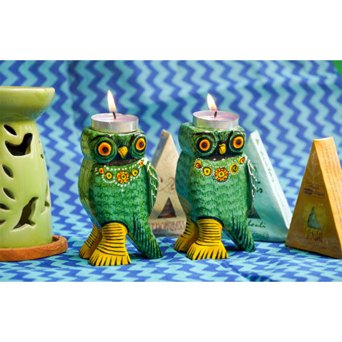 Wooden Owl Candle Stand