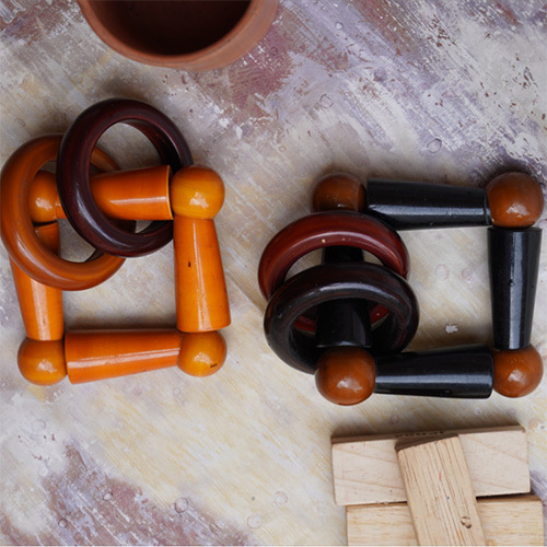 Hand Painted Wooden Square Rattle