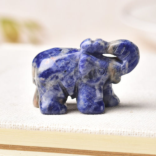 Blue Sodalite Gemstone Crystal Elephant Statue Grade: Aaa