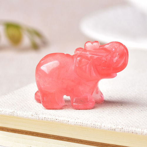 Strawberry Quartz Gemstone Crystal Elephant Statue Grade: Aaa