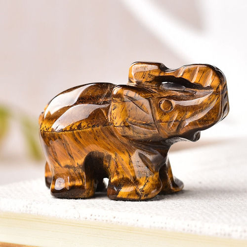 Tiger Eye Gemstone Crystal Elephant Statue