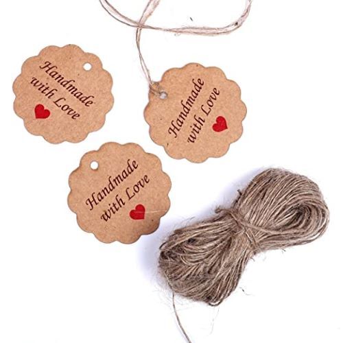 Atmiyamart Handmade with Love Kraft Tag Vintage Birthday Wedding Party Baby Shower Decorative Gift customize tags